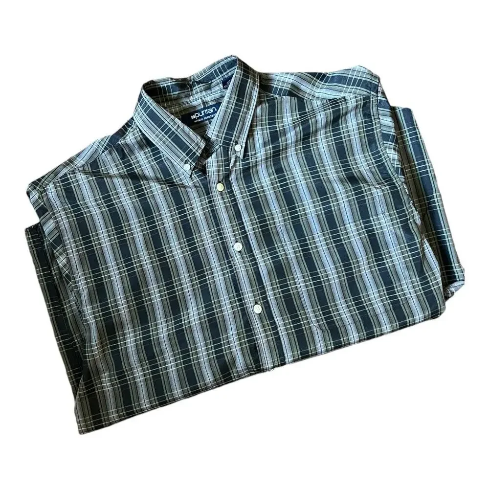 Vintage Y2K Puritan Oversized Plaid Shirt M Dark Academia Quiet Luxury Utility - Picture 16 of 17